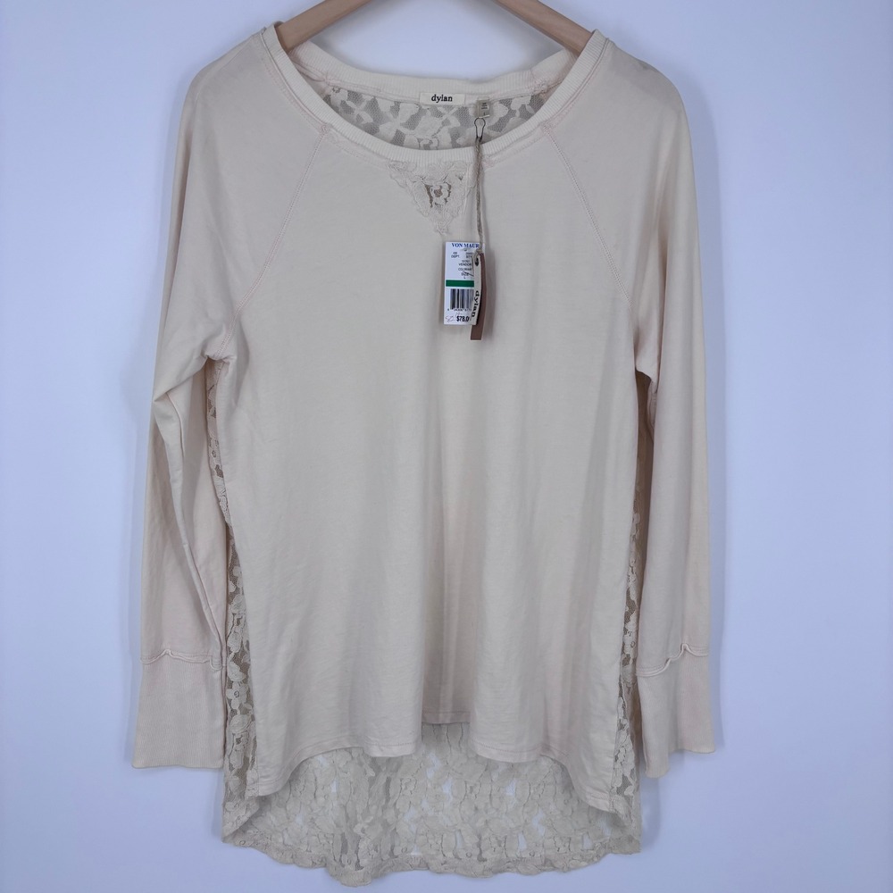 Dylan Long Sleeve‎ Top Womens L Cream Lace Back High Low Romantic Layering NWT